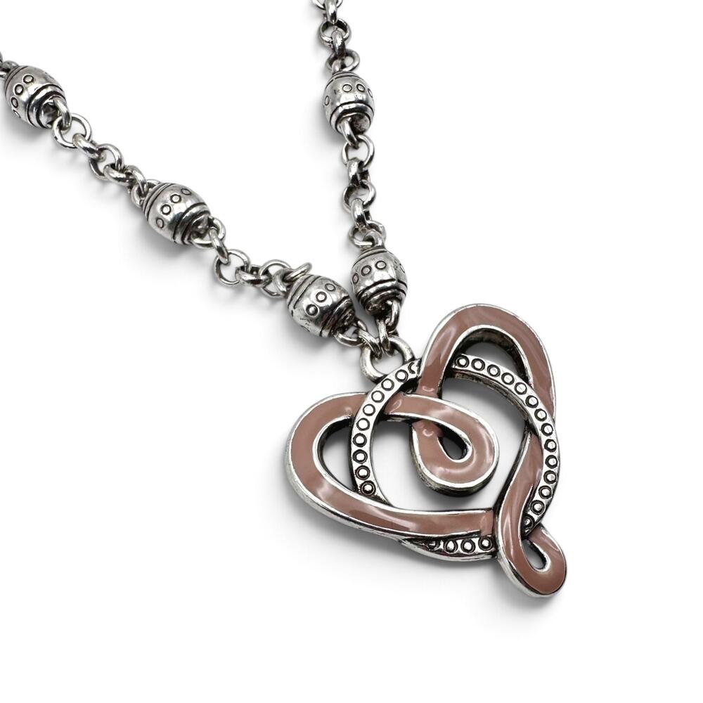 Vintage Brighton Sausalito Pink Enamel Heart Pendant Necklace Retired 18-20"